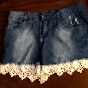 Denim lace jean shorts
